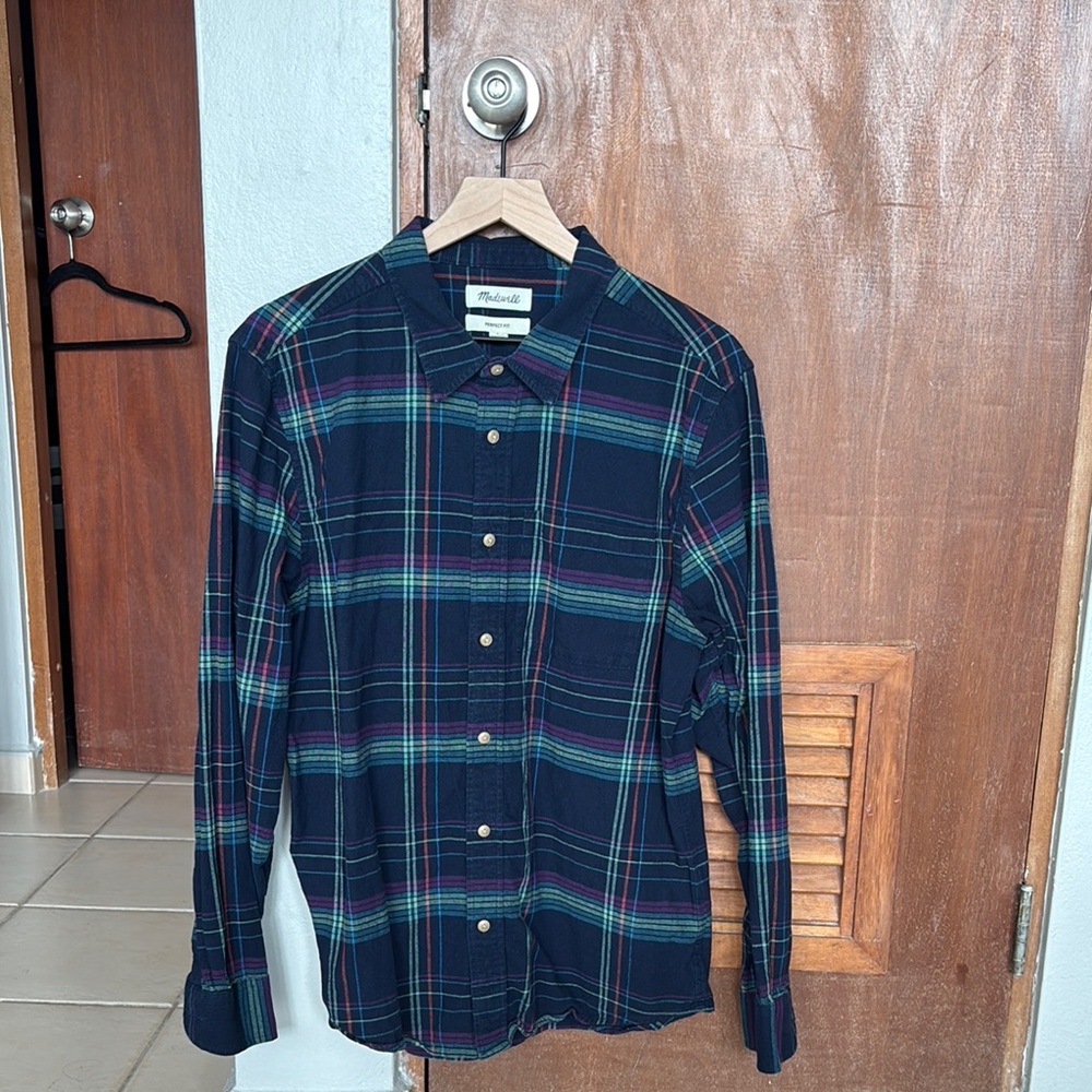 Madewell Black and Green Casual Button Down Shirt